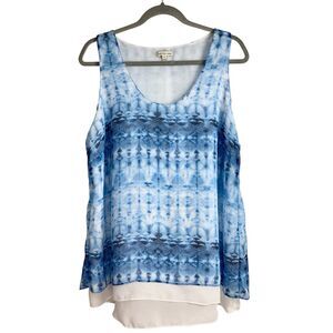 Calvin Klein Jeans XL Layered Tank Top Light Blue Tie Dye Sheer Summer Top